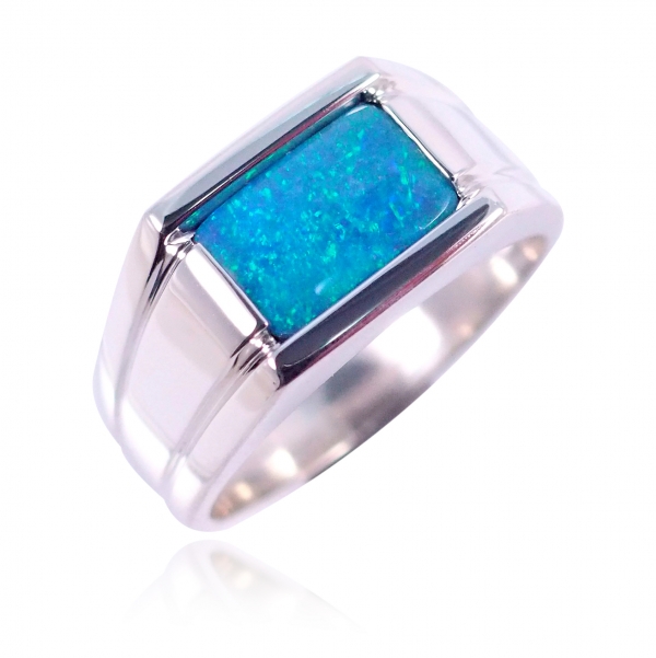 Natural Boulder Opal Men's Ring in Silver