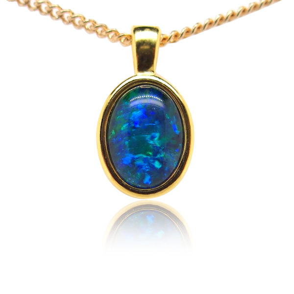 Blue Green Sterling Silver Gold Plate Australian Triplet Opal Necklace Pendant