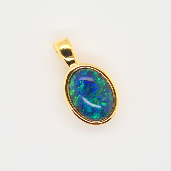 Blue Green Sterling Silver Gold Plate Australian Triplet Opal Necklace Pendant