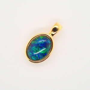 Blue Green Sterling Silver Gold Plate Australian Triplet Opal Necklace Pendant