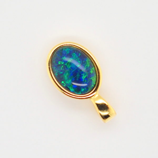 Blue Green Sterling Silver Gold Plate Australian Triplet Opal Necklace Pendant