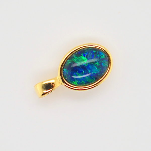 Blue Green Sterling Silver Gold Plate Australian Triplet Opal Necklace Pendant