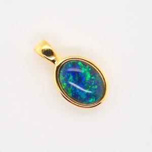 Blue Green Sterling Silver Gold Plate Australian Triplet Opal Necklace Pendant