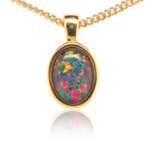 Blue Green Red Sterling Silver Gold Plate Australian Triplet Opal Necklace Pendant