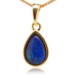 Blue Green Sterling Silver Gold Plate Australian Triplet Opal Necklace Pendant