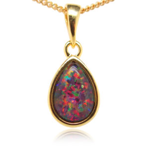 Blue Green Red Sterling Silver Gold Plate Australian Triplet Opal Necklace Pendant