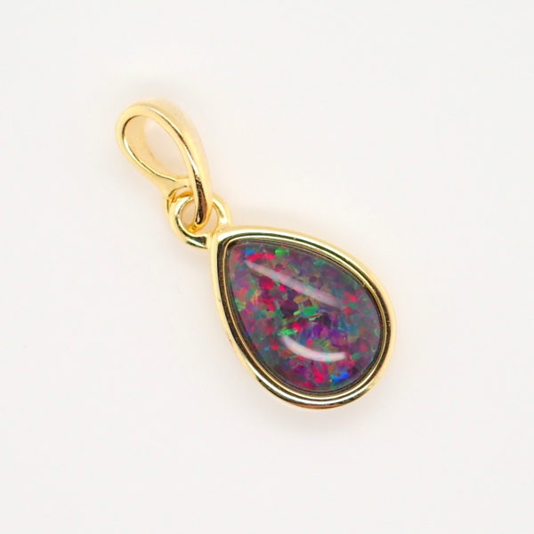 Blue Green Red Sterling Silver Gold Plate Australian Triplet Opal Necklace Pendant