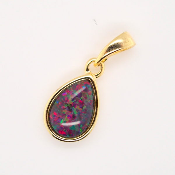 Blue Green Red Sterling Silver Gold Plate Australian Triplet Opal Necklace Pendant