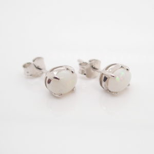 Sterling Silver Blue Green Pink Solid Australian White Opal Stud Earrings