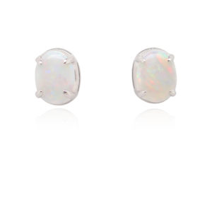 Sterling Silver Blue Green Pink Solid Australian White Opal Stud Earrings