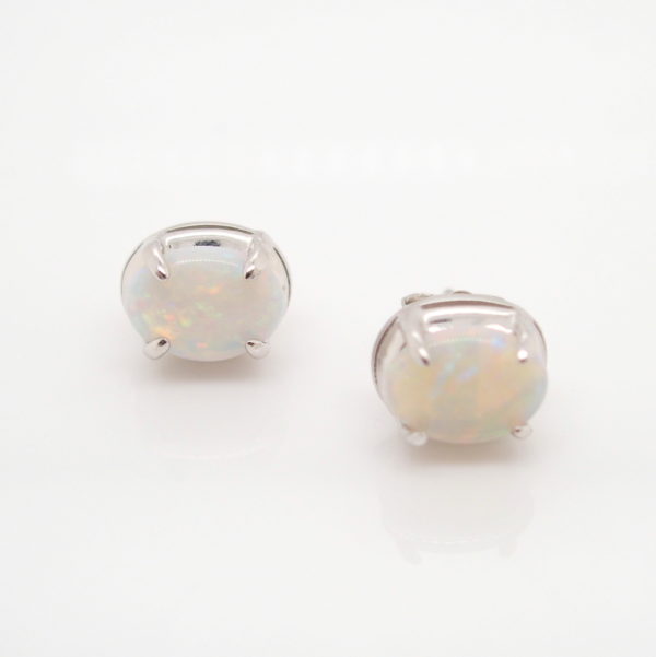 Sterling Silver Blue Green Pink Solid Australian White Opal Stud Earrings