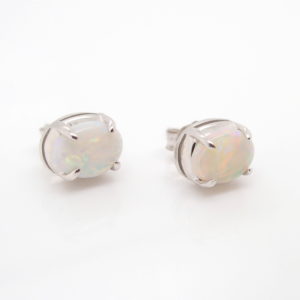 Sterling Silver Blue Green Pink Solid Australian White Opal Stud Earrings