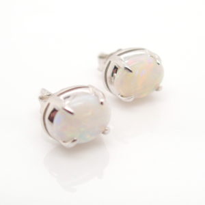 Sterling Silver Blue Green Pink Solid Australian White Opal Stud Earrings