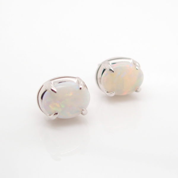 Sterling Silver Blue Green Pink Solid Australian White Opal Stud Earrings