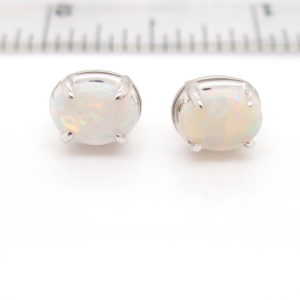 Sterling Silver Blue Green Pink Solid Australian White Opal Stud Earrings