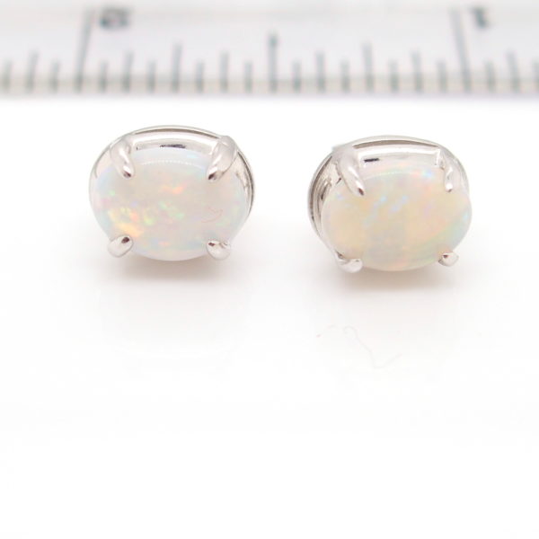 Sterling Silver Blue Green Pink Solid Australian White Opal Stud Earrings