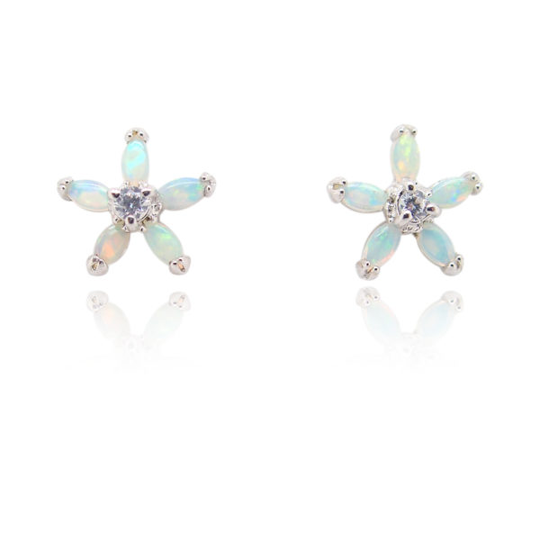 Sterling Silver Blue Green Solid Australian Crystal Opal Stud Flower Earrings