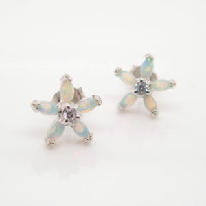 Sterling Silver Blue Green Solid Australian Crystal Opal Stud Flower Earrings