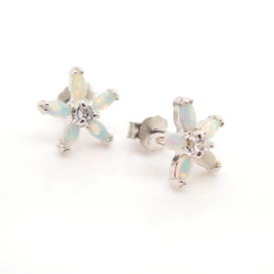 Sterling Silver Blue Green Solid Australian Crystal Opal Stud Flower Earrings