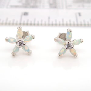 Sterling Silver Blue Green Solid Australian Crystal Opal Stud Flower Earrings