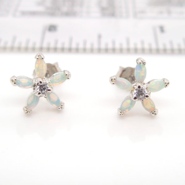 Sterling Silver Blue Green Solid Australian Crystal Opal Stud Flower Earrings