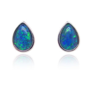 Green Blue Sterling Silver Australian Triplet Opal Stud Earrings