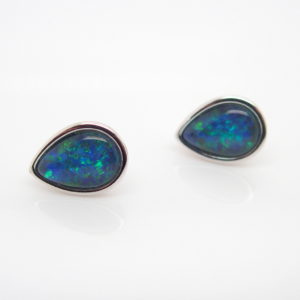 Green Blue Sterling Silver Australian Triplet Opal Stud Earrings