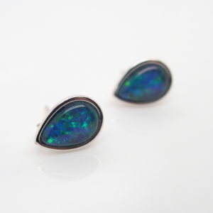 Green Blue Sterling Silver Australian Triplet Opal Stud Earrings