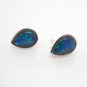 Green Blue Sterling Silver Australian Triplet Opal Stud Earrings