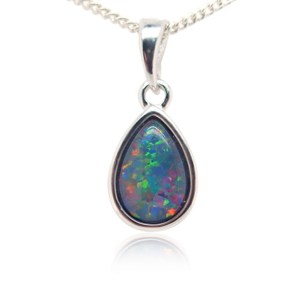 Blue Green Red Sterling Silver Gold Plate Australian Triplet Opal Necklace Pendant