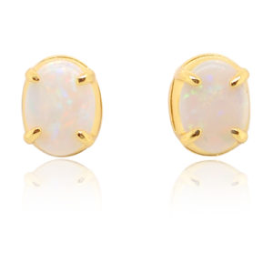 Green Pink Blue Gold Plated Sterling Silver Solid Australian White Opal Stud Earrings