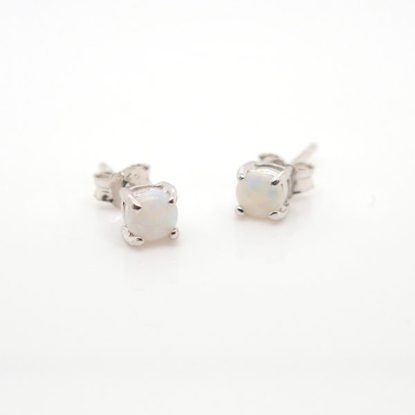 Sterling Silver Blue Green Pink Solid Australian White Opal Stud Earrings