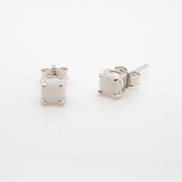 Sterling Silver Blue Green Pink Solid Australian White Opal Stud Earrings