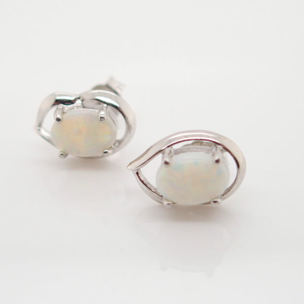 Sterling Silver Blue Green Pink Solid Australian White Opal Stud Earrings