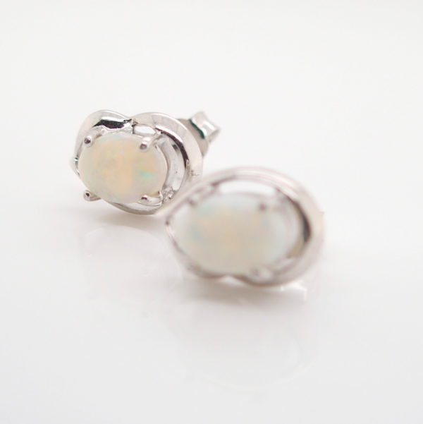 Sterling Silver Blue Green Pink Solid Australian White Opal Stud Earrings