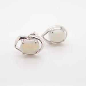 Sterling Silver Blue Green Pink Solid Australian White Opal Stud Earrings