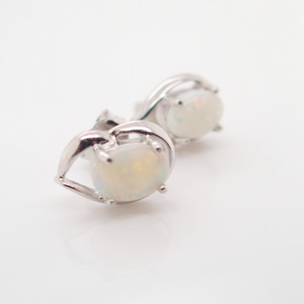 Sterling Silver Blue Green Pink Solid Australian White Opal Stud Earrings