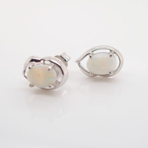 Sterling Silver Blue Green Pink Solid Australian White Opal Stud Earrings