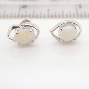 Sterling Silver Blue Green Pink Solid Australian White Opal Stud Earrings