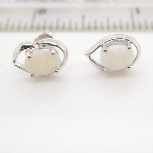 Sterling Silver Blue Green Pink Solid Australian White Opal Stud Earrings