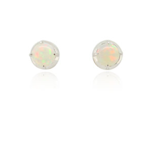 Sterling Silver Blue Green Pink Solid Australian White Opal Stud Earrings