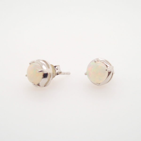 Sterling Silver Blue Green Pink Solid Australian White Opal Stud Earrings