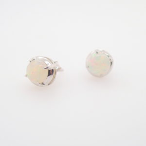 Sterling Silver Blue Green Pink Solid Australian White Opal Stud Earrings