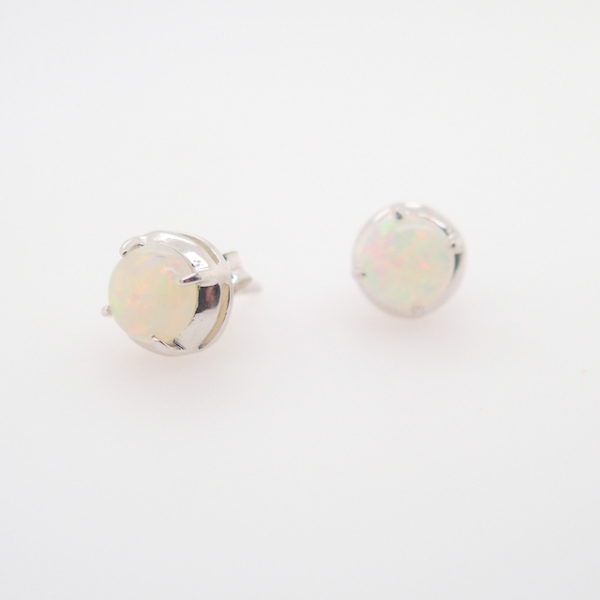 Sterling Silver Blue Green Pink Solid Australian White Opal Stud Earrings