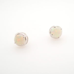 Sterling Silver Blue Green Pink Solid Australian White Opal Stud Earrings