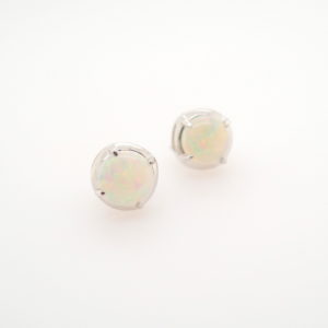 Sterling Silver Blue Green Pink Solid Australian White Opal Stud Earrings