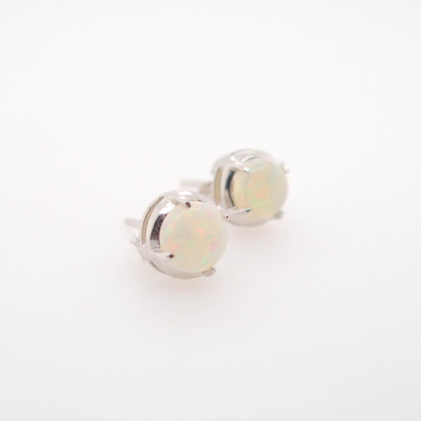 Sterling Silver Blue Green Pink Solid Australian White Opal Stud Earrings