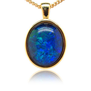 Blue Green Sterling Silver Gold Plate Australian Triplet Opal Necklace Pendant