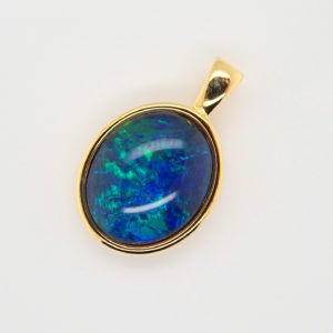 Blue Green Sterling Silver Gold Plate Australian Triplet Opal Necklace Pendant