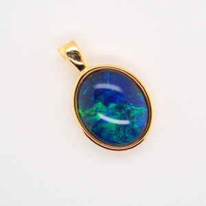 Blue Green Sterling Silver Gold Plate Australian Triplet Opal Necklace Pendant